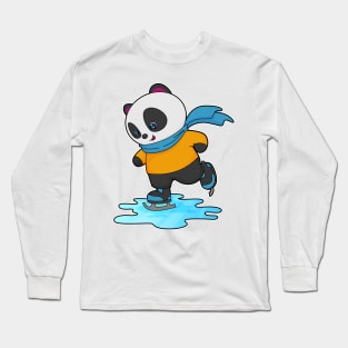 Panda at Ice skating with Ice skates & Scarf Long Sleeve T-Shirt